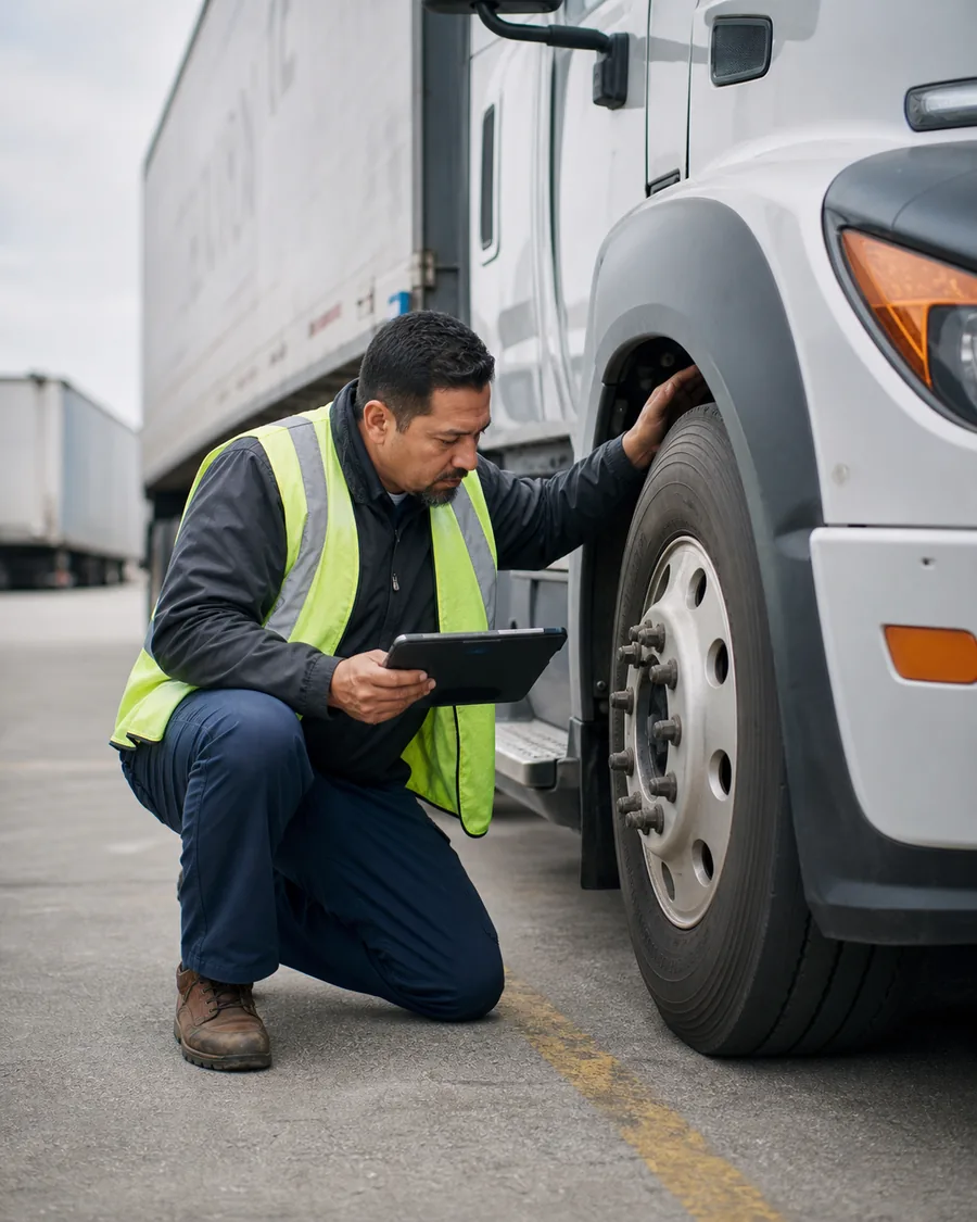 A transportation professional completing a vehicle inspection